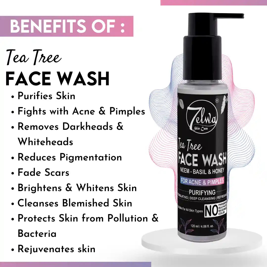 "7elwa Tea Tree Facewash pack shot – anti-acne, skin brightening cleanser"