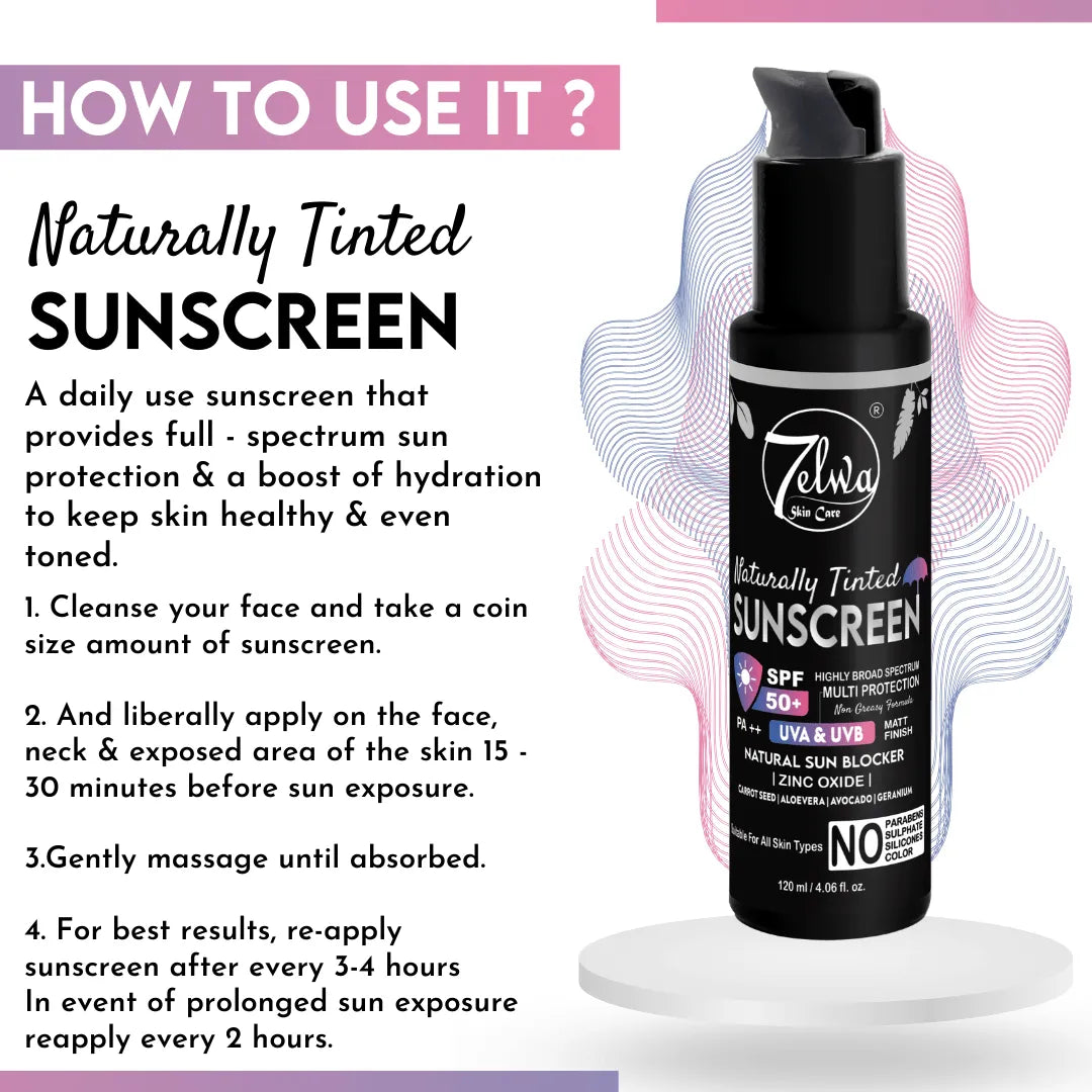 7elwa Naturally Tinted Sunscreen | SPF 50 | PA++ | Multi Protection | Non Greasy & Matte Finish | 120 ml