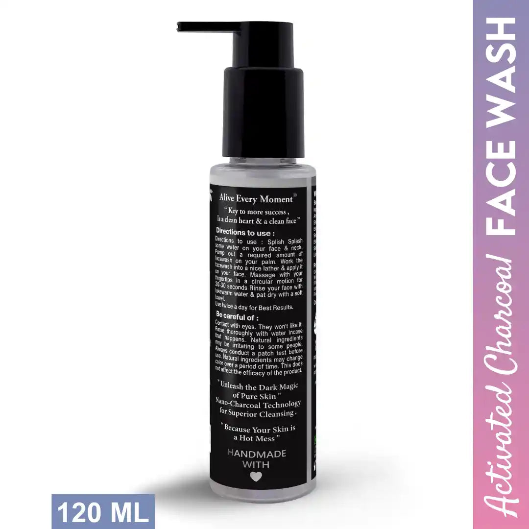 7elwa Activated Charcoal Facewash | with Licorice & Menthol | 2% Salicylic Acid | Skin De-Tanning | Excess Oil Control | 120 ml