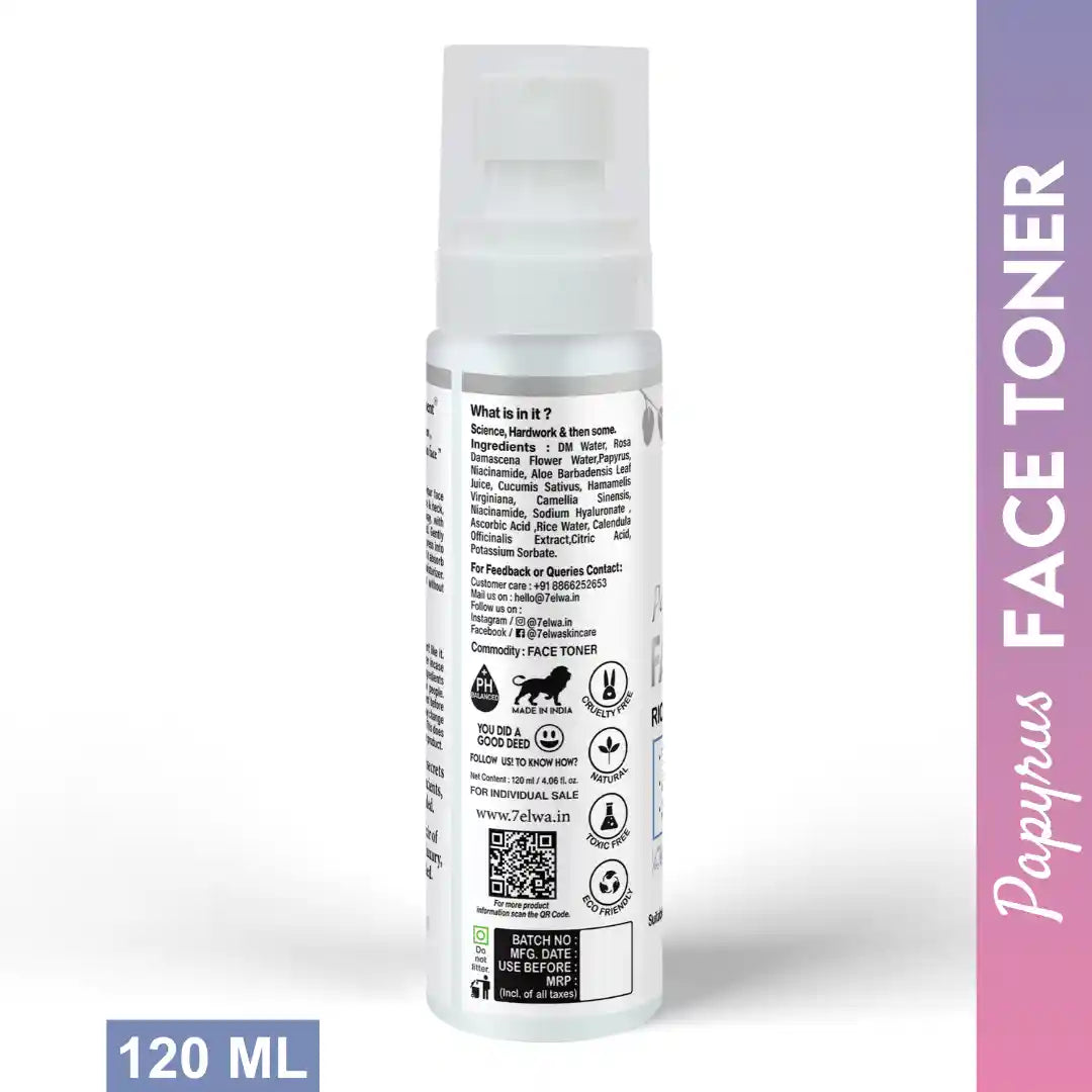 7elwa Papyrus Face Toner | with Rice Water & Vitamin B3 | Skin Clarifying | Egyptian Formula | 120 ml