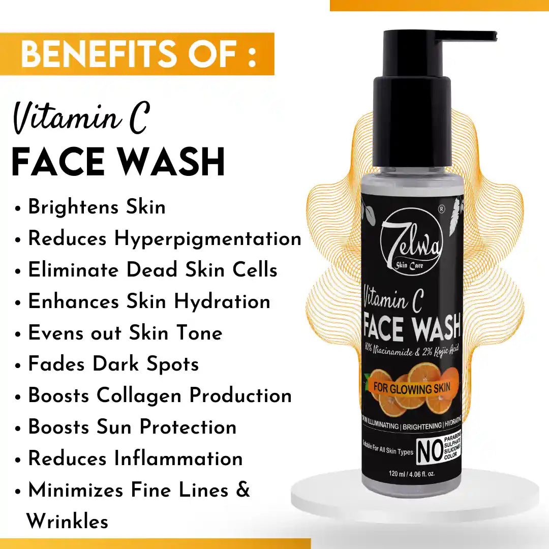 "Bottle of 7elwa Vitamin C Facewash – reduces dullness and dark spots"