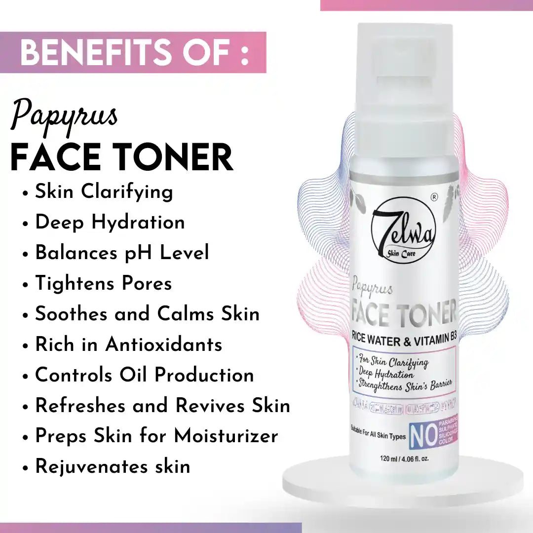"Bottle of 7elwa Papyrus Face Toner – tightens pores and restores pH balance"