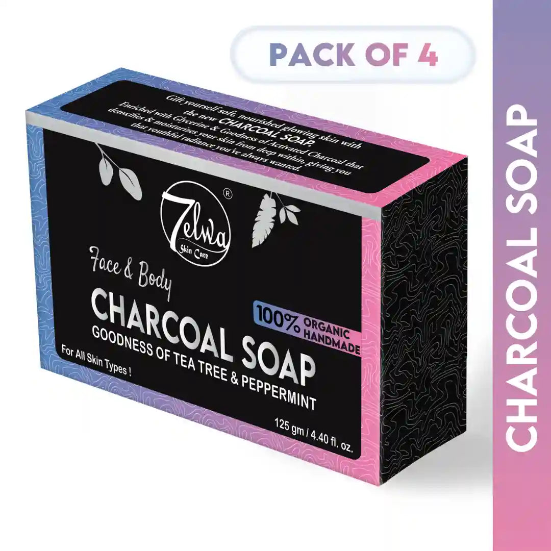 Charcoal Soap for face and body | Activated Charcoal | Cold Processed | Handmade | 100% Organic with Goodness of Tea Tree & Peppermint | Purifies and Detoxifies the skin | 125 gm each