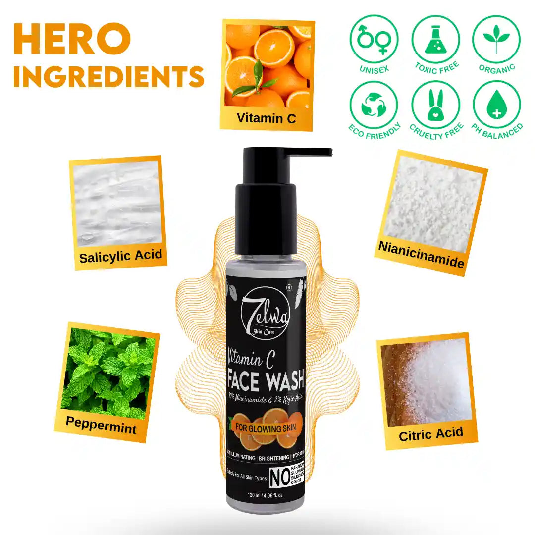 "7elwa Vitamin C Facewash – natural skin brightening and cleansing formula"