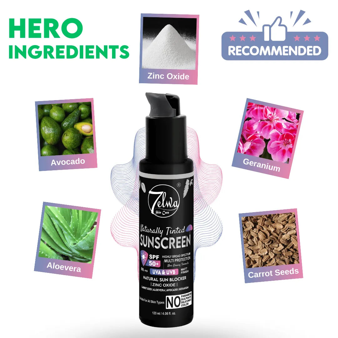 7elwa Naturally Tinted Sunscreen  | SPF 50 | PA++ | Multi Protection | Non Greasy & Matte Finish | 120 ml